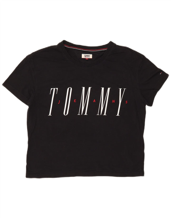 TOMMY HILFIGER Camiseta feminina cropped grande com estampa gráfica Reino Unido 10 pequena preta