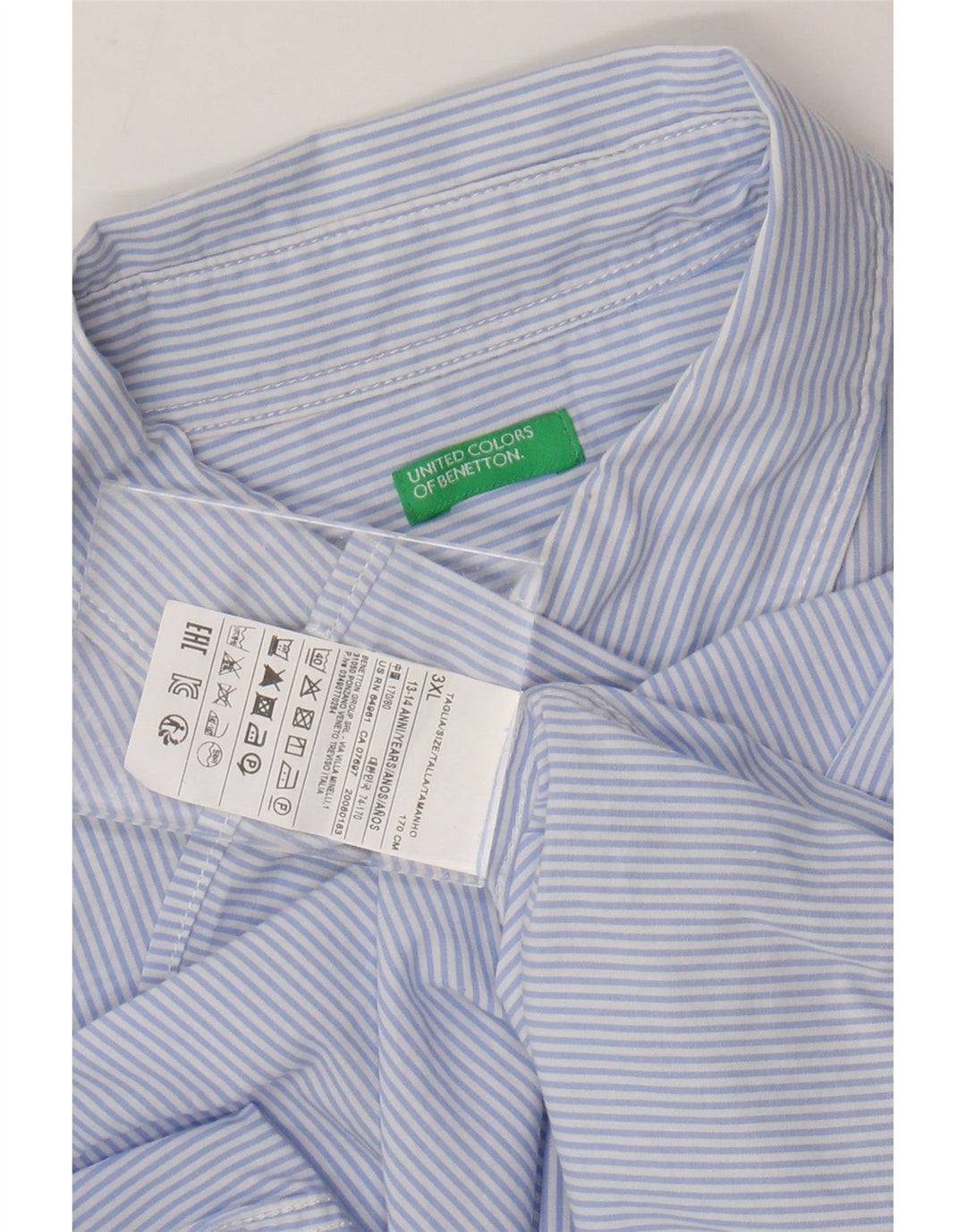 Camisa masculina BENETTON 13-14 anos 3XL algodão listrado azul