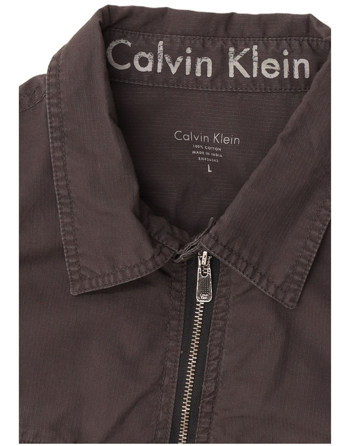 Camisa militar masculina Calvin Klein grande algodão cinza
