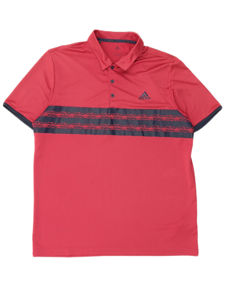 Camisa polo masculina Adidas Primegreen grande poliéster listrado vermelho