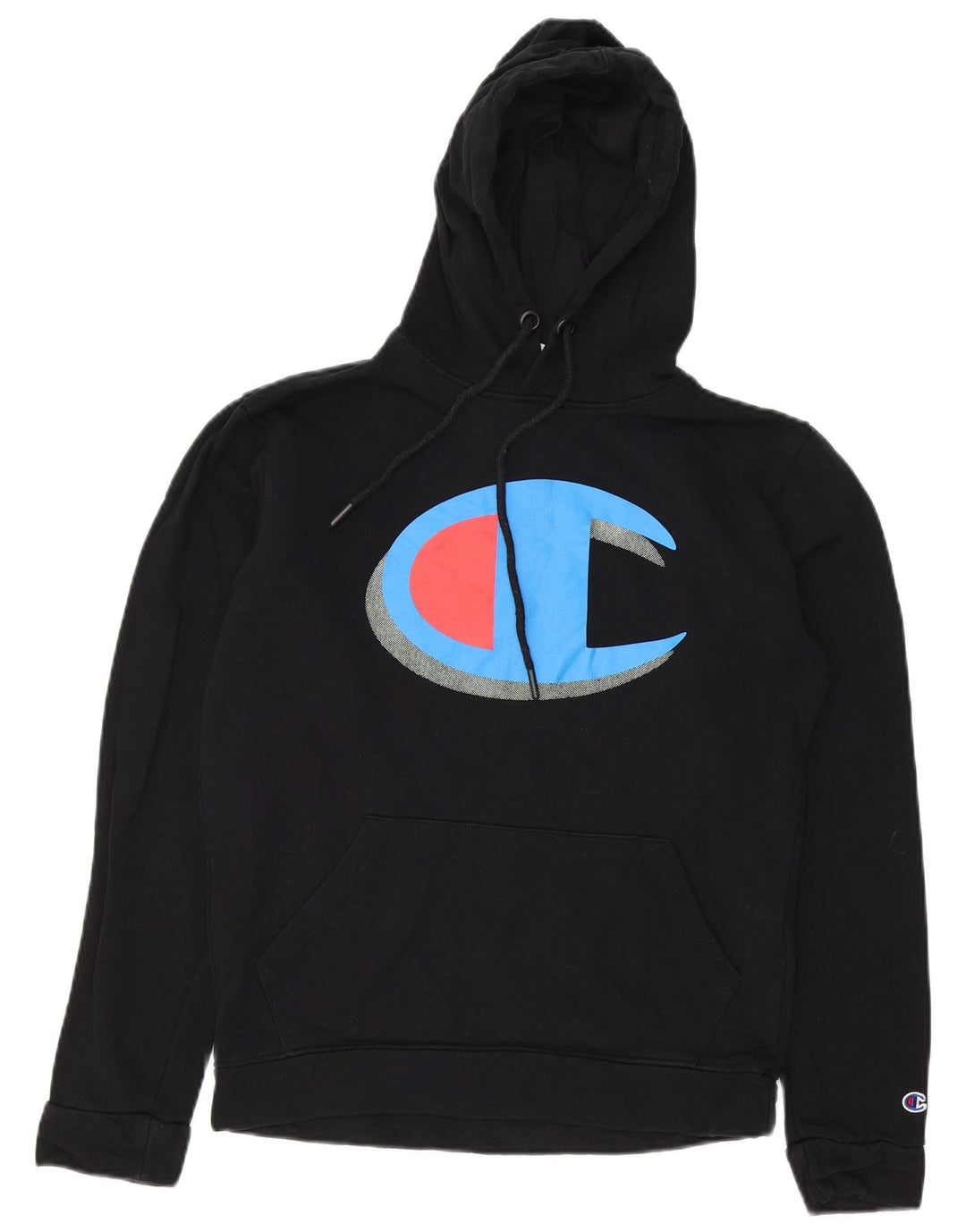 CHAMPION Suéter masculino com capuz gráfico pequeno algodão preto