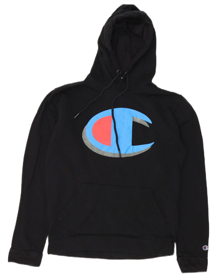 CHAMPION Suéter masculino com capuz gráfico pequeno algodão preto