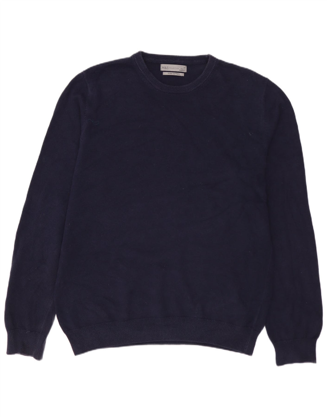 Suéter masculino MARKS & SPENCER com gola redonda, algodão azul marinho médio