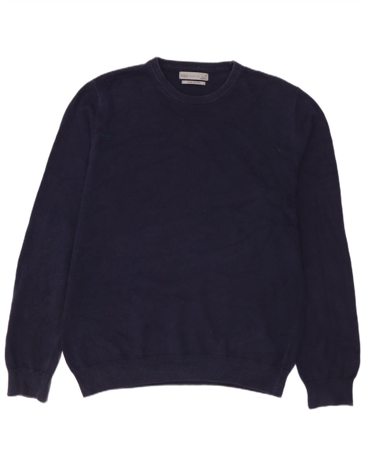 Suéter masculino MARKS & SPENCER com gola redonda, algodão azul marinho médio