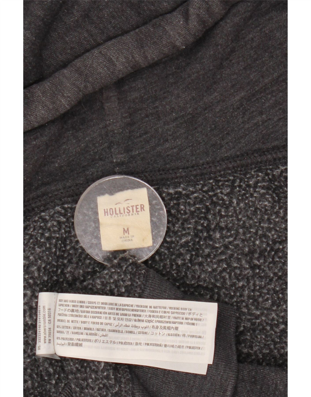 Suéter masculino com capuz e zíper gráfico HOLLISTER algodão cinza médio