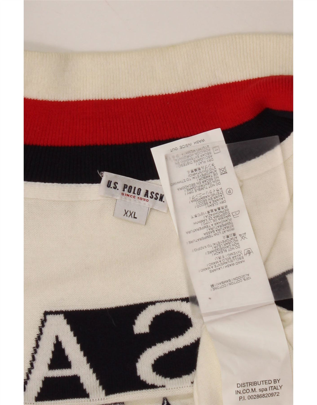 ASSN POLO DOS EUA. Suéter cardigã gráfico masculino EUA 2XL algodão branco