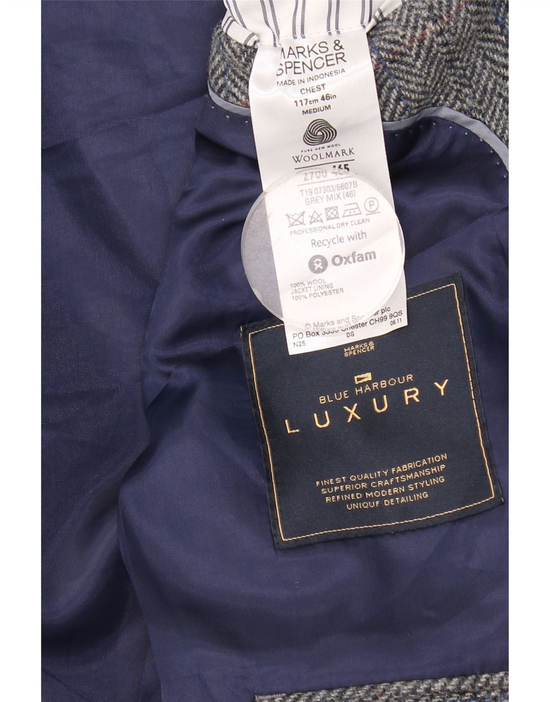 Jaqueta blazer masculina de 2 botões Marks & Spencer Reino Unido 46 XL lã espinha de peixe cinza