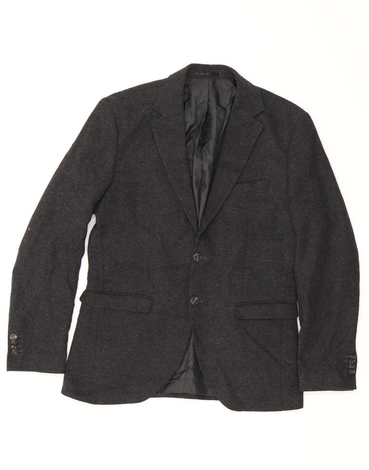 Jaqueta blazer masculina de 2 botões JACK & JONES Reino Unido 42 XL espinha de peixe cinza