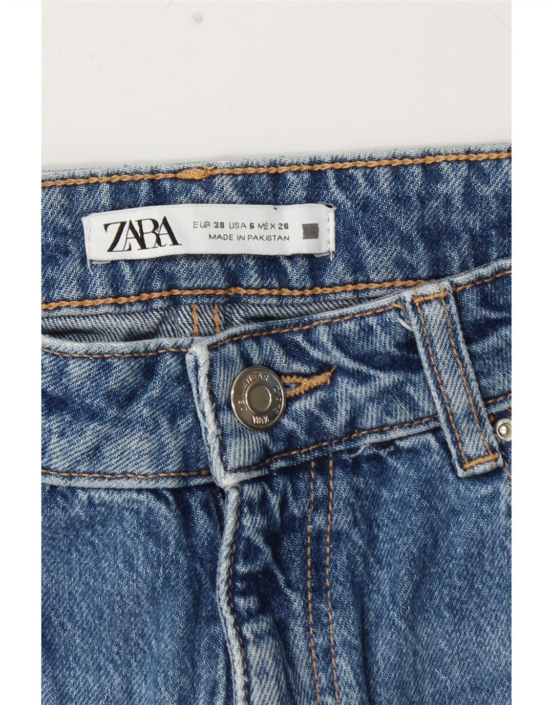 ZARA Jeans feminino de cintura alta cônico UE 38 pequeno W28 L28 azul