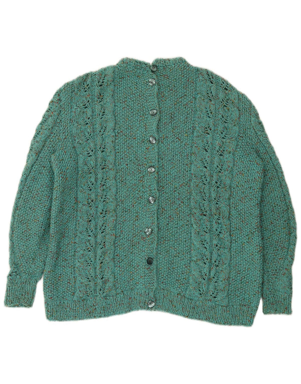 Suéter cardigã feminino vintage Reino Unido 16 grande turquesa salpicado