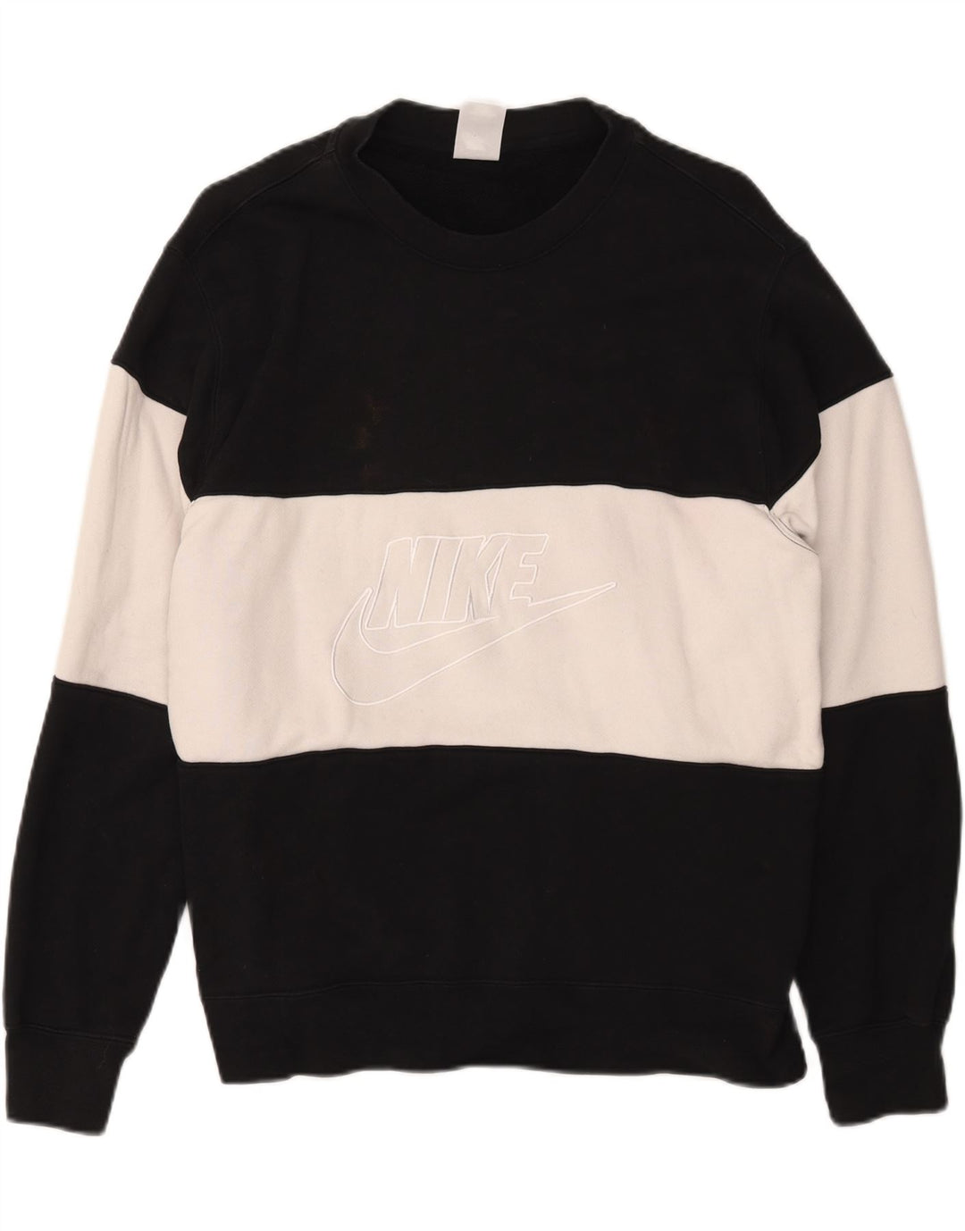 NIKE Mens Graphic Moletom Jumper Grande Preto Colorblock Algodão
