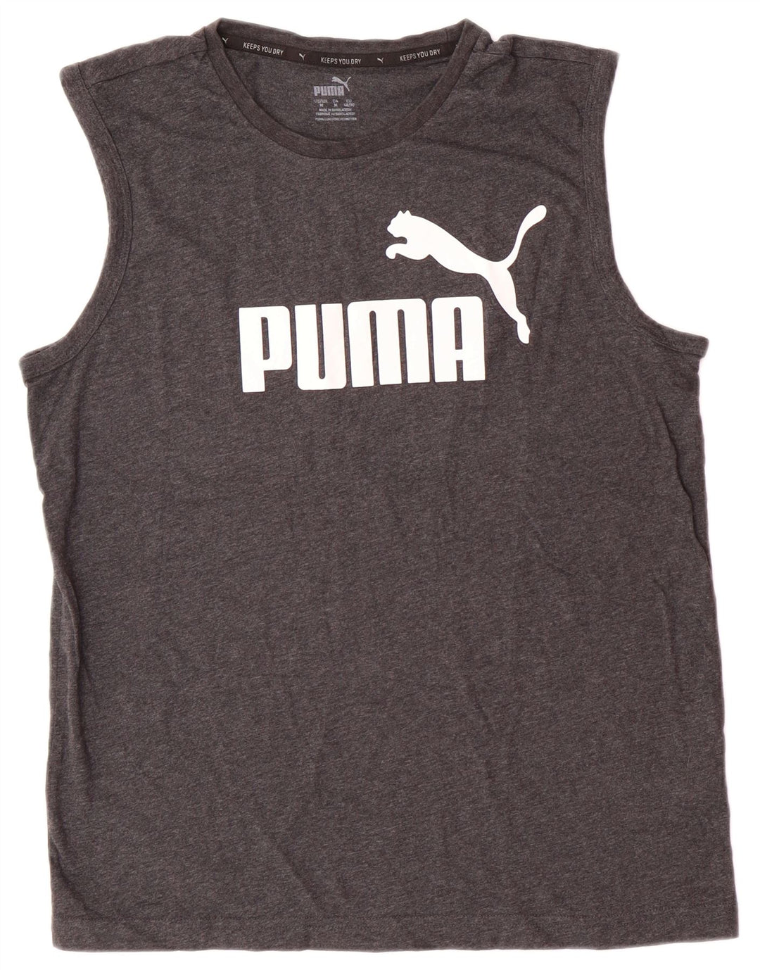 PUMA Mens Graphic Vest Top Médio Cinza Algodão Flecked
