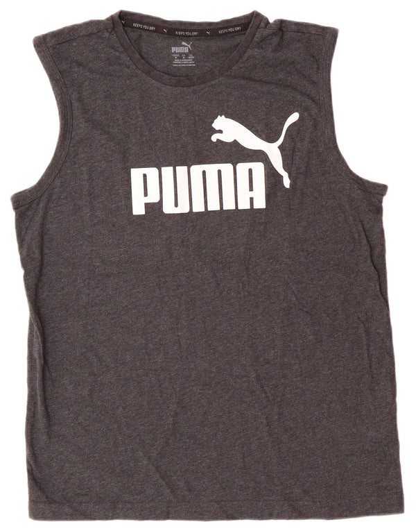PUMA Mens Graphic Vest Top Médio Cinza Algodão Flecked