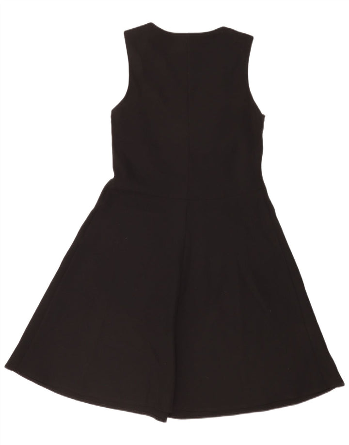 Vestido feminino Laura Ashley sem mangas evasê Reino Unido 12 poliéster preto médio