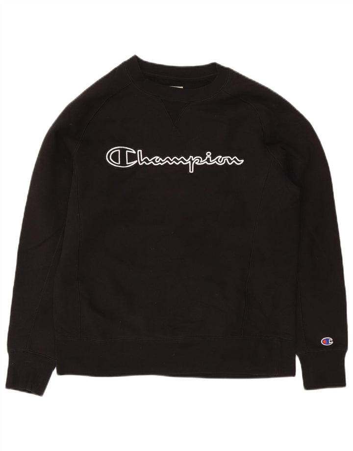 Champion masculino petit gráfico moletom jumper pequeno algodão preto