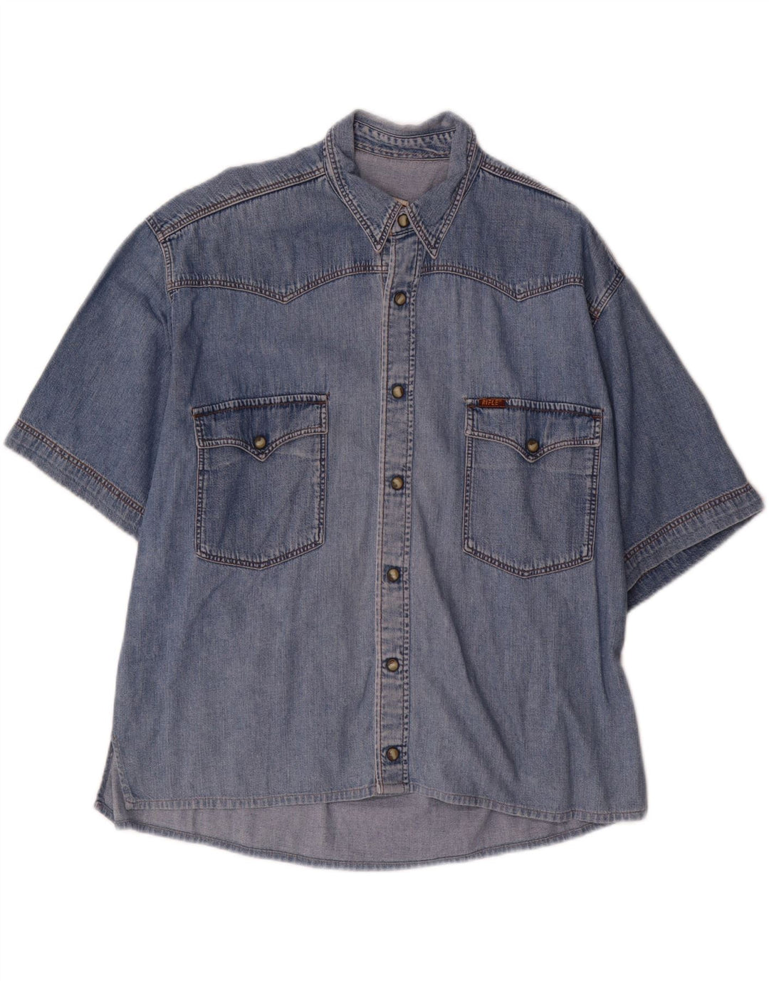 Camisa jeans masculina de manga curta RIFLE algodão azul médio