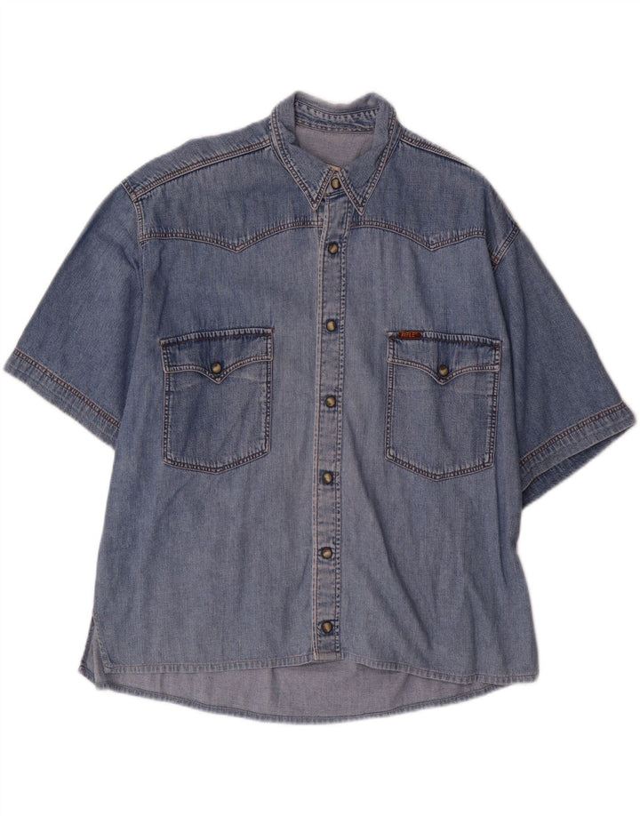 Camisa jeans masculina de manga curta RIFLE algodão azul médio