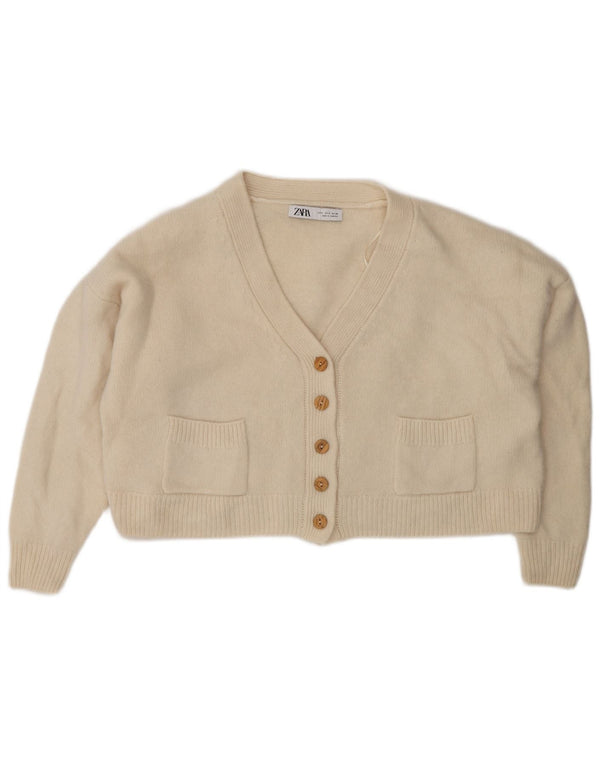 Suéter cardigã feminino Zara crop oversized Reino Unido 10 lã bege pequena