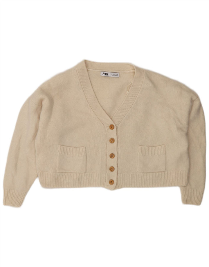 Suéter cardigã feminino Zara crop oversized Reino Unido 10 lã bege pequena