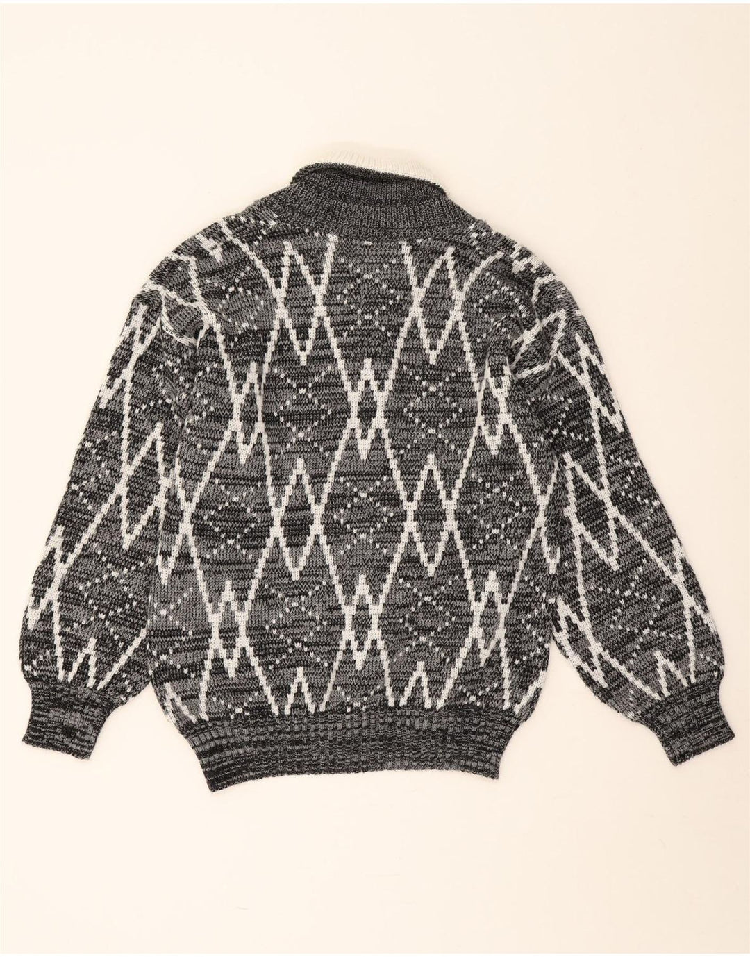 Suéter masculino vintage com gola xale e meio geométrico cinza médio