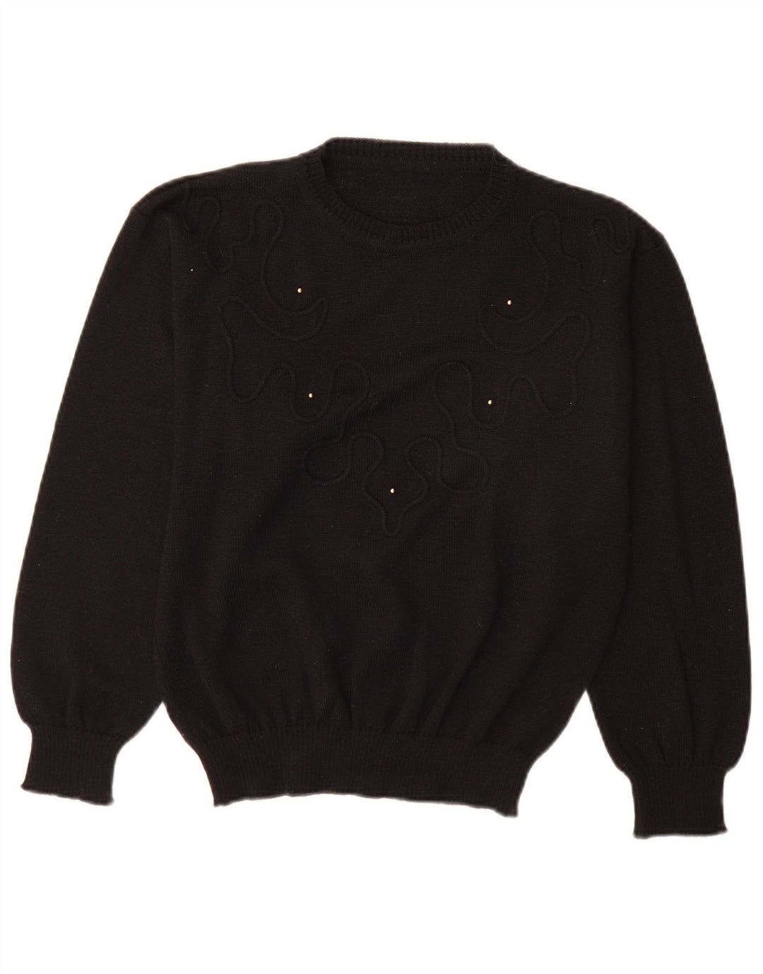 Suéter feminino vintage com gola redonda EU 40 lã preta média
