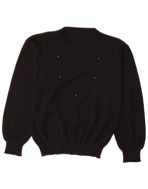 Suéter feminino vintage com gola redonda EU 40 lã preta média
