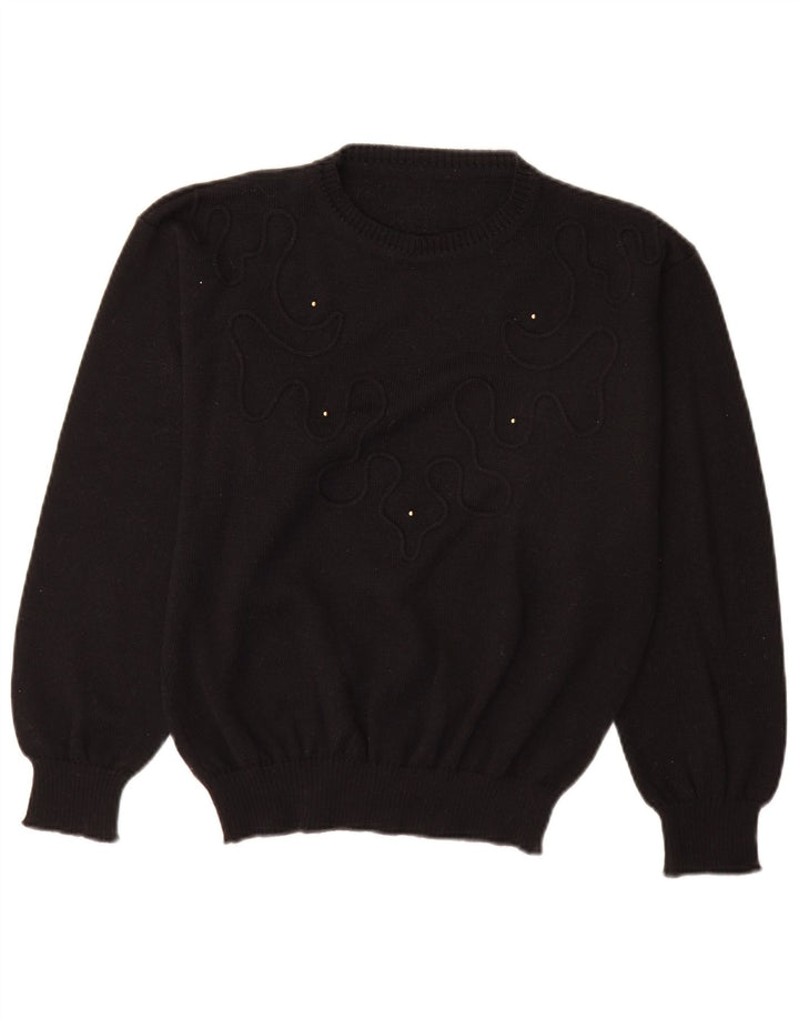 Suéter feminino vintage com gola redonda EU 40 lã preta média