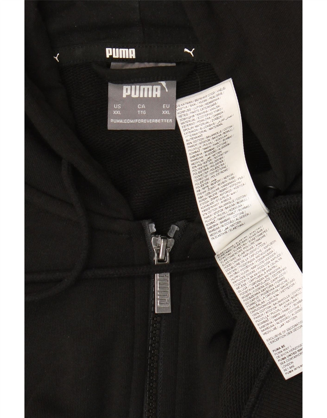 Suéter Puma masculino com capuz e zíper 2XL algodão preto
