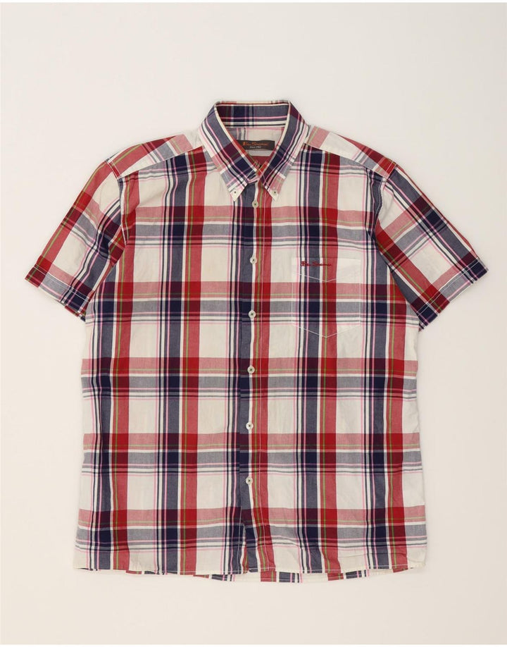 Camisa masculina de manga curta BEN SHERMAN grande algodão xadrez multicolorido