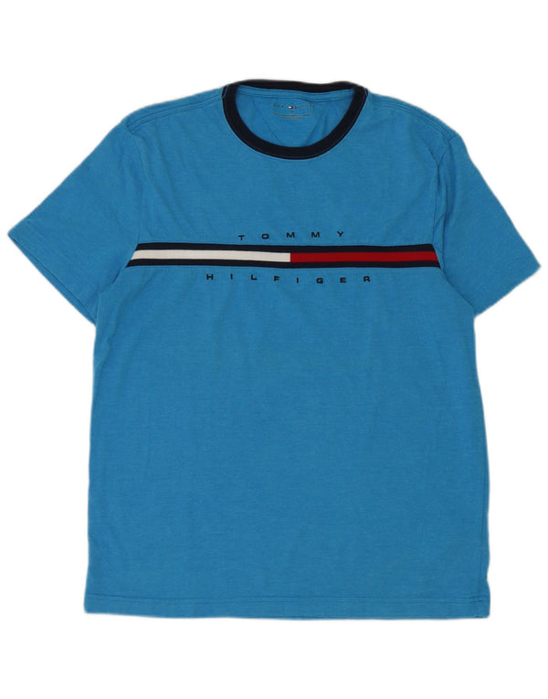 Camiseta masculina Tommy Hilfiger com estampa gráfica azul médio algodão