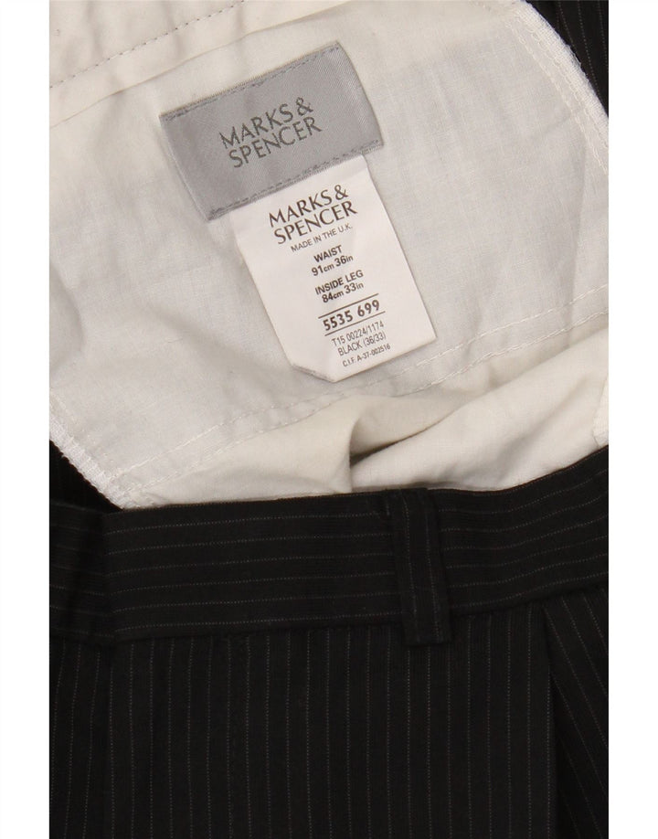 Calça masculina de terno Marks & Spencer W36 L33 preta listrada de poliéster