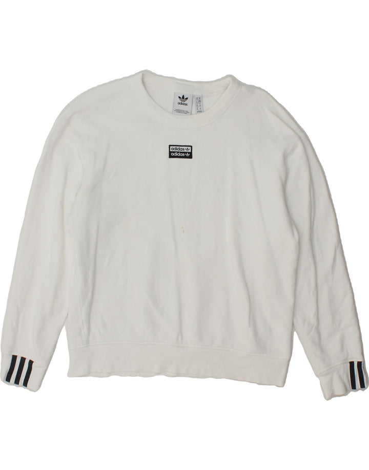 ADIDAS Mens Loose Fit Sweatshirt Jumper XS White Cotton Vintage Adidas and Second-Hand Adidas from Messina Hembry 