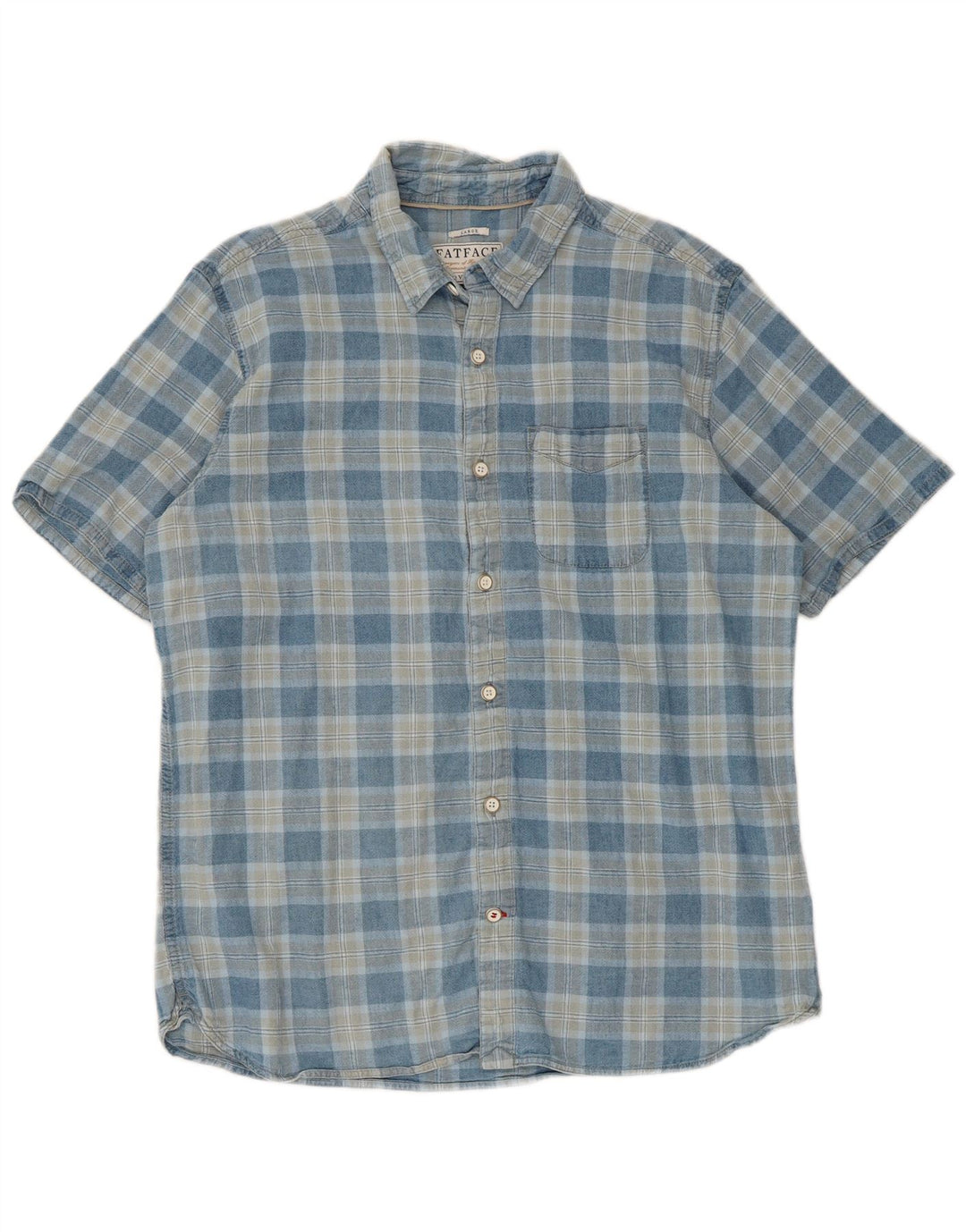 Camisa masculina de manga curta Fat Face grande linho xadrez azul
