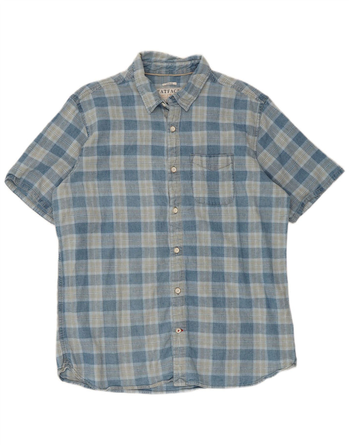 Camisa masculina de manga curta Fat Face grande linho xadrez azul