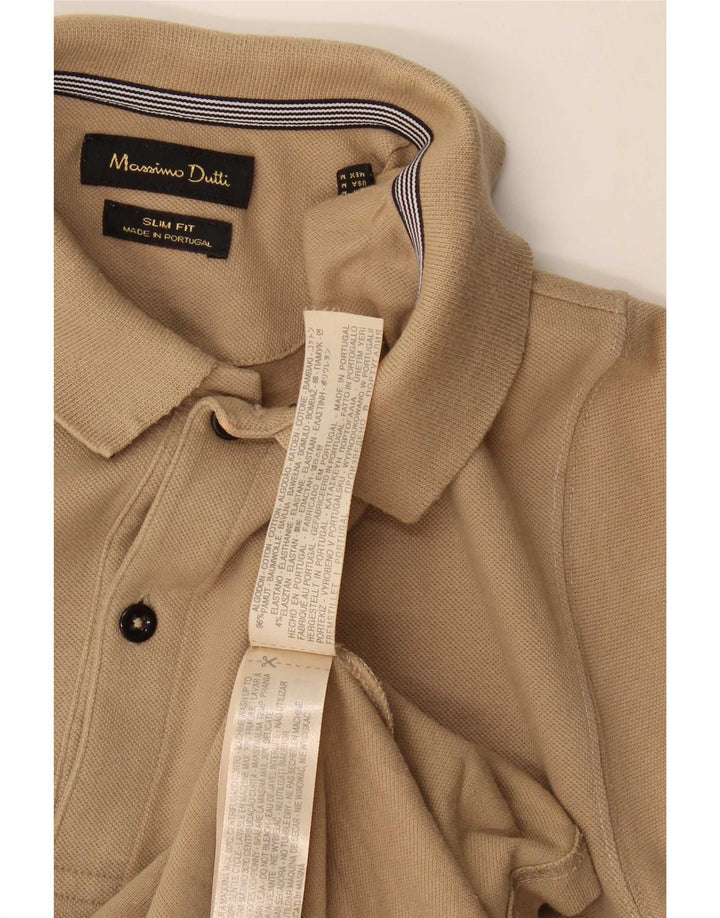Camisa polo masculina Massimo Dutti Slim Fit algodão bege médio