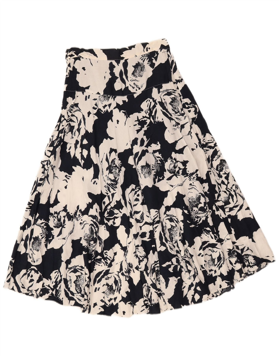 Saia alargada feminina vintage IT 40 pequena W25 poliéster floral preto