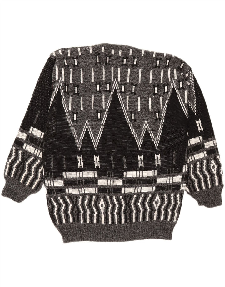 VINTAGE Mens V-Neck Jumper Sweater Large Grey Geometric Acrylic Vintage Vintage and Second-Hand Vintage from Messina Hembry 