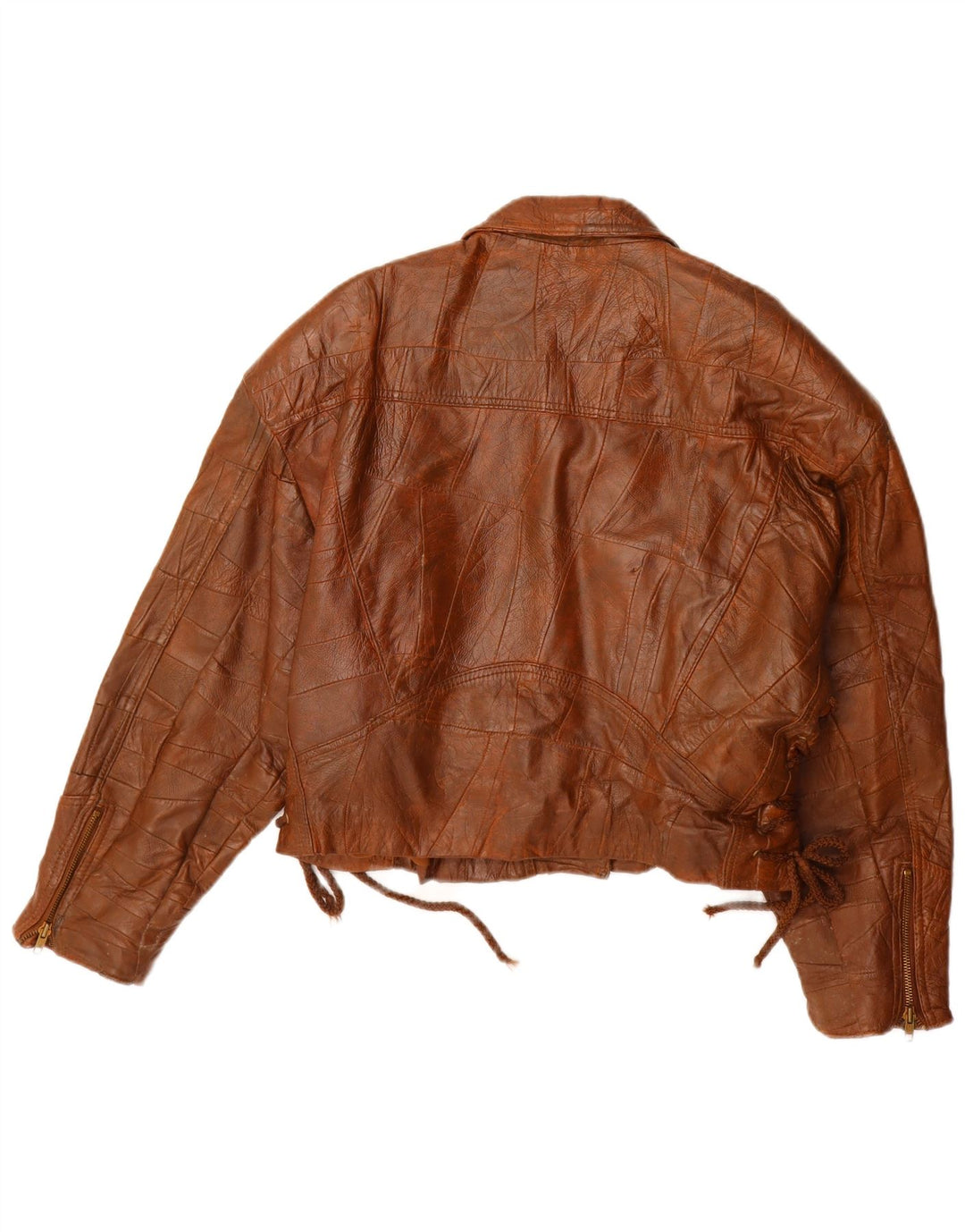 Jaqueta de couro feminina vintage IT 42 couro patchwork marrom médio