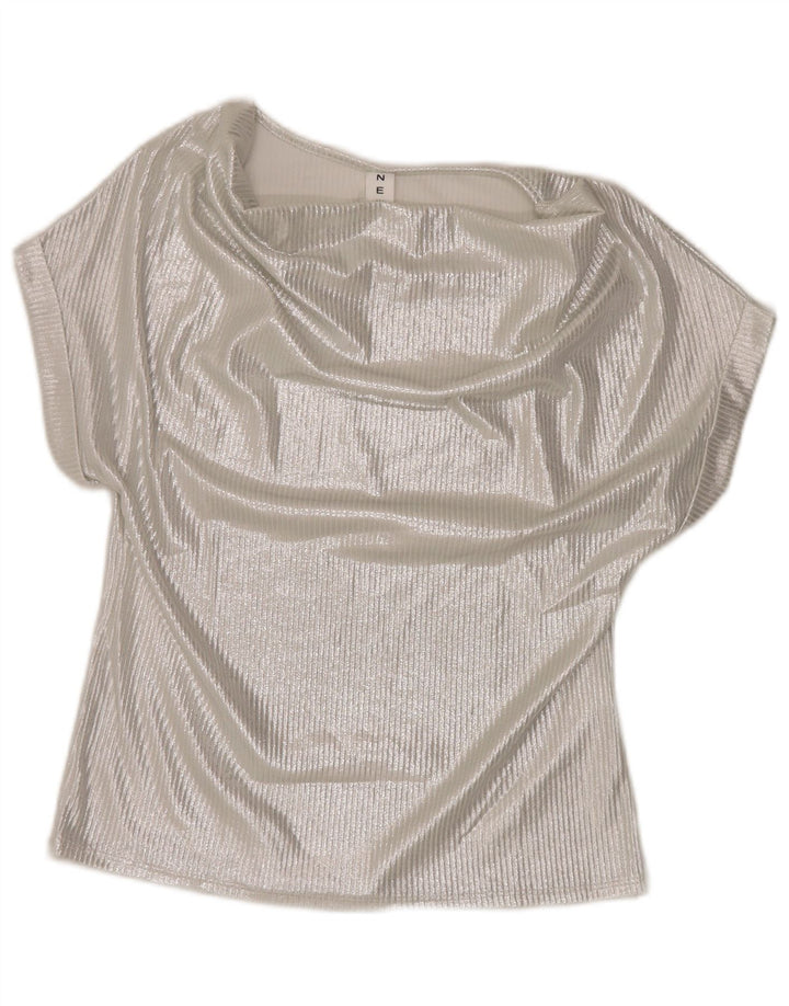 Blusa feminina vintage UK 16 grande viscose prateada