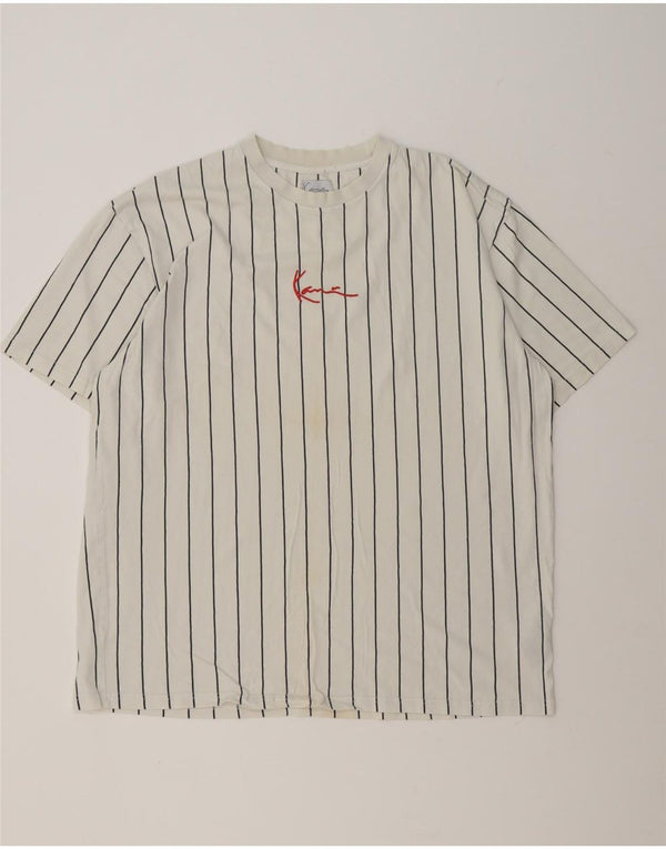 Camiseta gráfica masculina Karl Kani Top XL algodão listrado branco