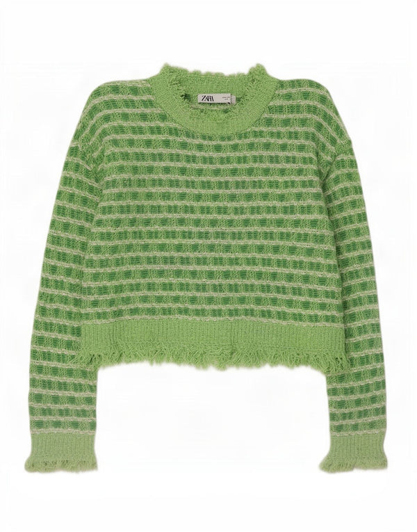 Suéter feminino Zara com gola tartaruga e gola redonda, 10 listrado verde pequeno