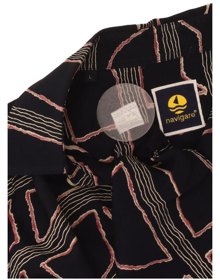 Camisa masculina de manga curta Navigare grande viscose geométrica azul marinho
