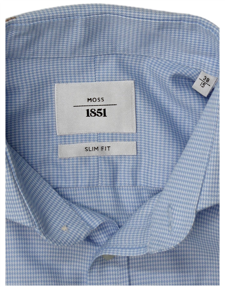 Camisa formal masculina Moss 1851 Slim Fit tamanho 38 15 azul médio Houndstooth