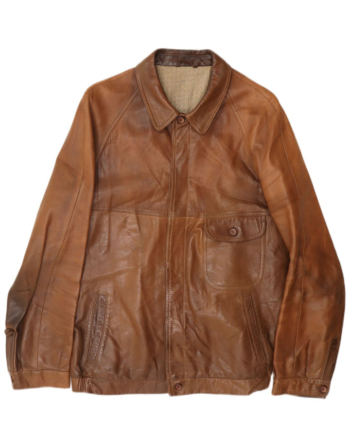 Jaqueta de couro masculina Christ UK 36 pequena marrom