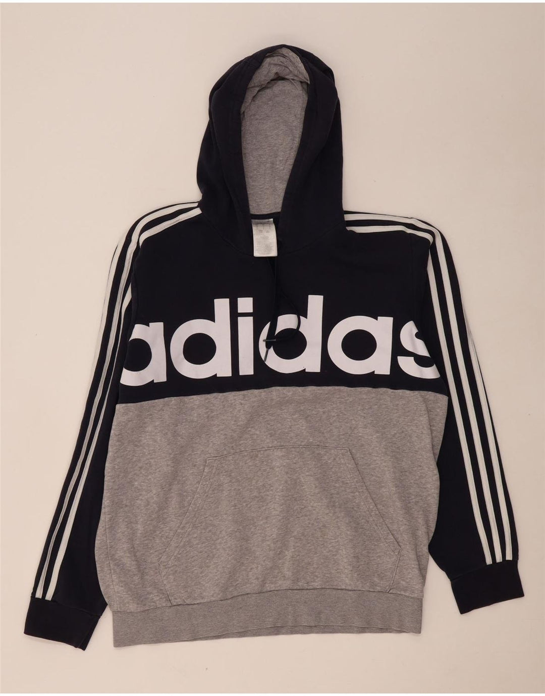 ADIDAS Mens Graphic Hoodie Jumper Grande Cinza Colorblock Algodão