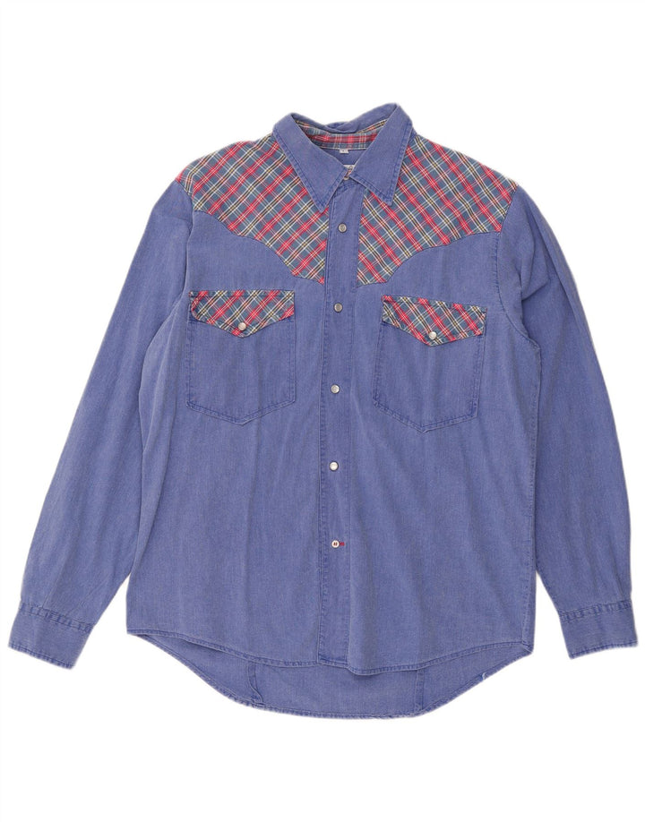 Camisa jeans masculina Cocoa grande algodão xadrez azul