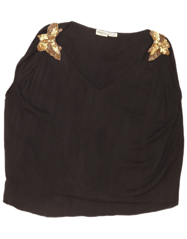 Blusa feminina sem mangas vintage UK 18 XL preta