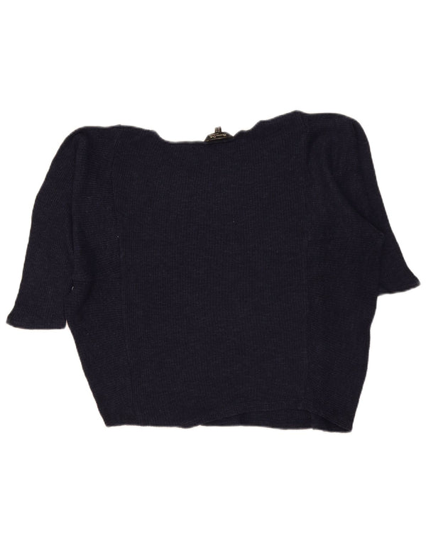 Suéter feminino Massimo Dutti manga 3/4 com gola canoa Reino Unido 6 XS azul marinho