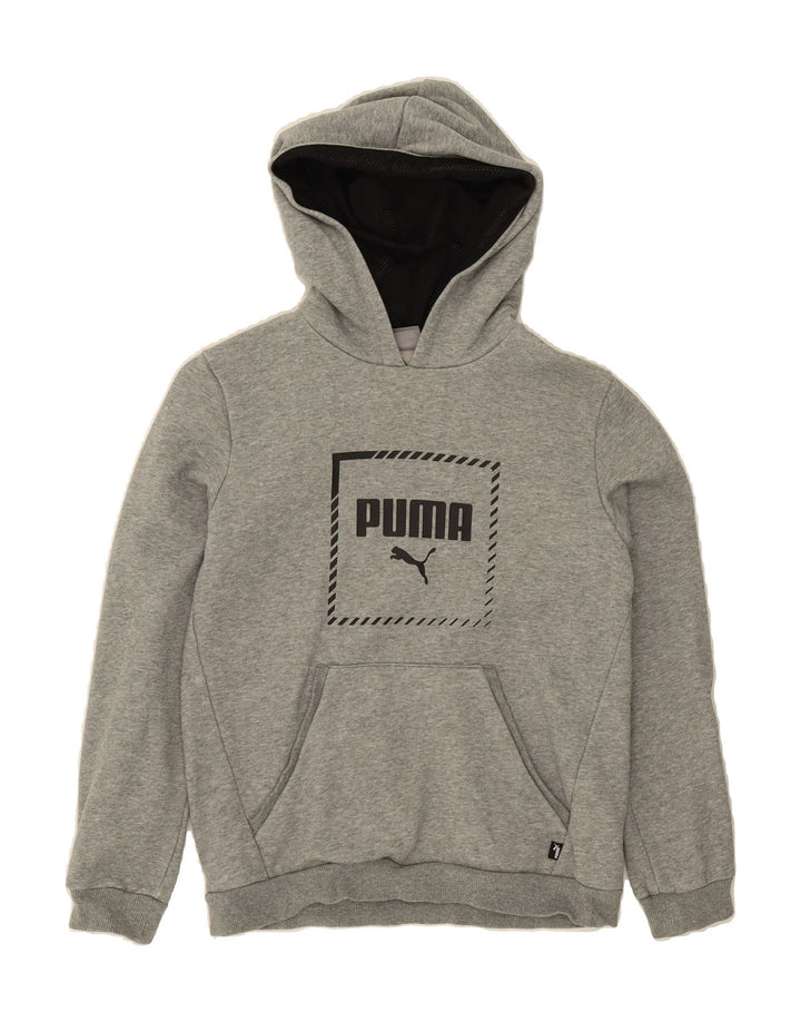 PUMA Boys Graphic Hoodie Jumper 13-14 Years Grey Cotton Vintage Puma and Second-Hand Puma from Messina Hembry 