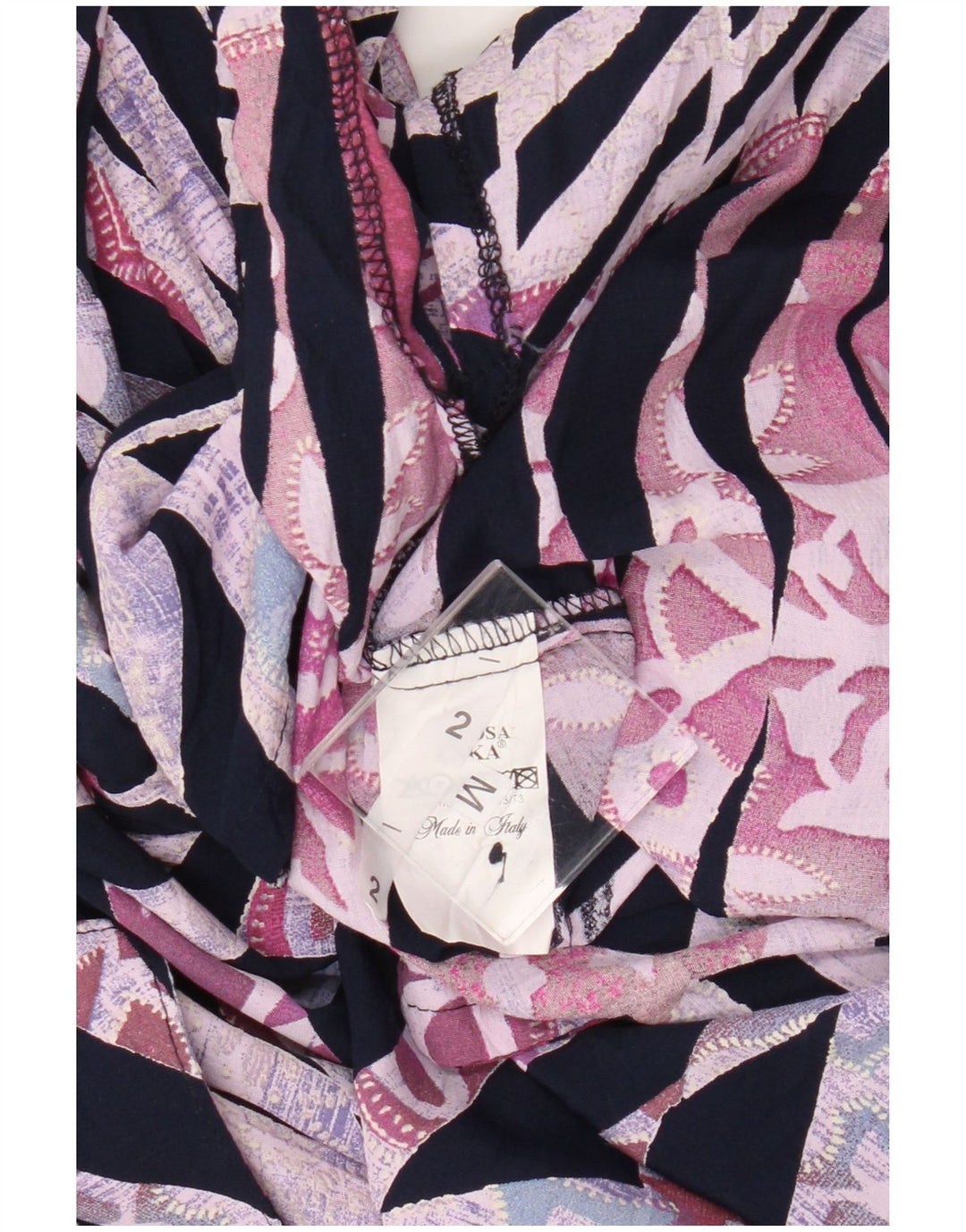 Camisa feminina vintage UK 14 viscose geométrica multicolorida média